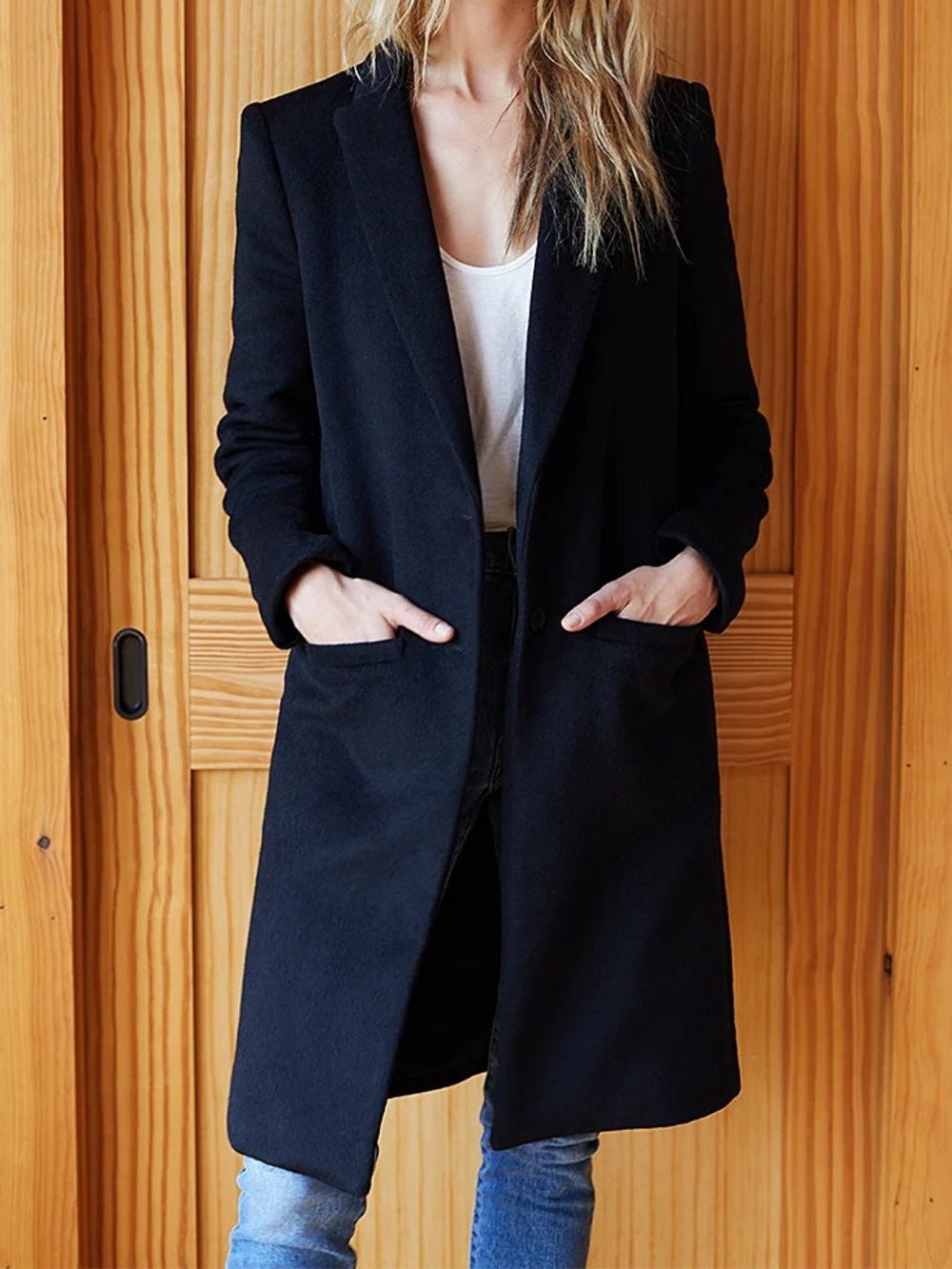 Emerson Fry Dark Navy Single-Breasted cashmere Wool blend over Coat